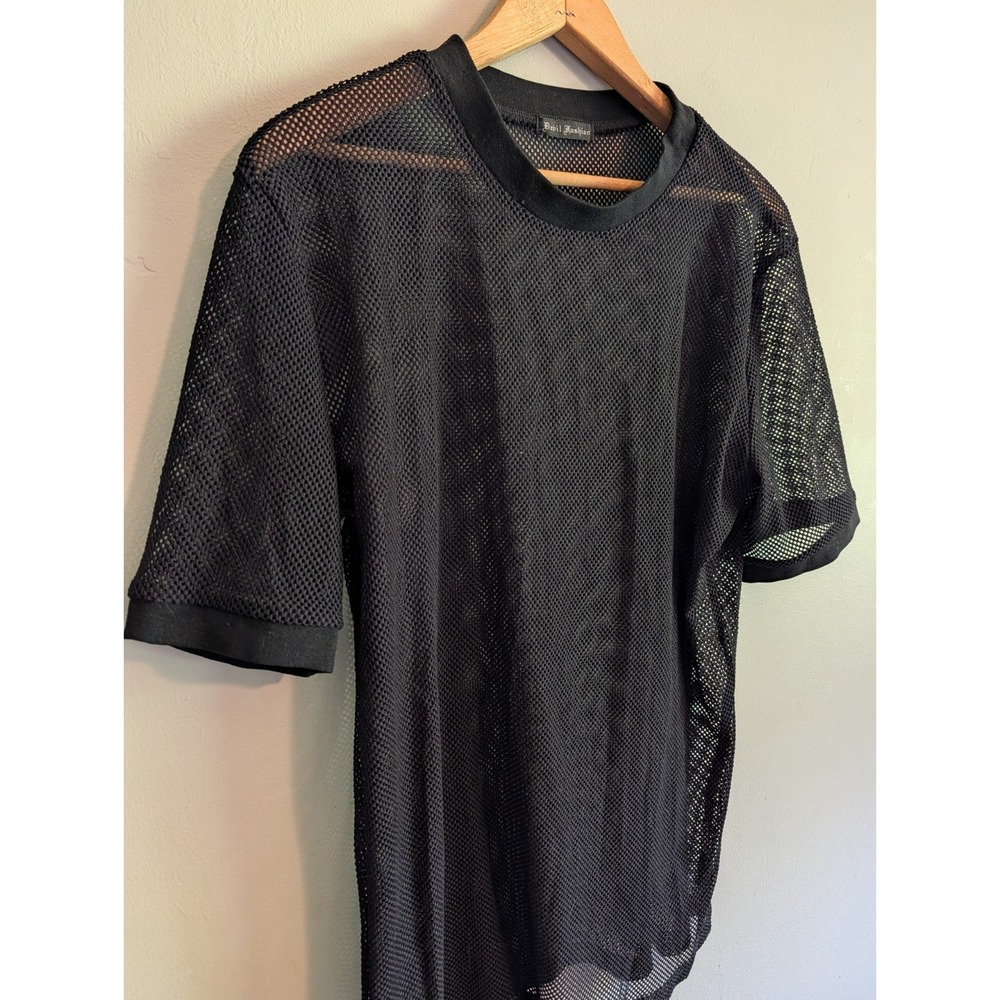 Devil Fashion Mens Shirt Black Mesh Short Sleeve Goth Tee Stretch Clubwear Punk